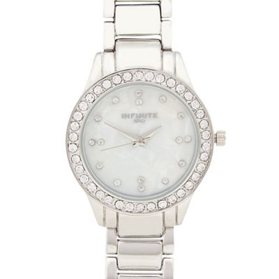 Ladies silver diamante case watch